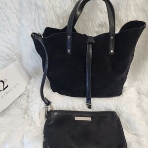 Authentic Tiffany & Co Black Suede / Leather Tote With Pouch